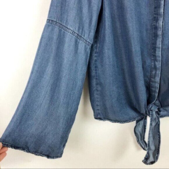 Harper Chambray Long Sleeve Tie Blue Shirt Size Medium - Picture 3 of 8